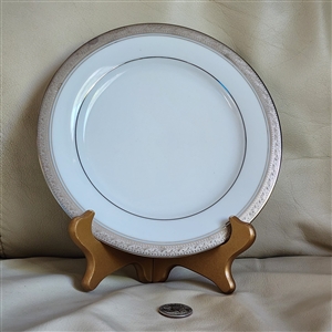 preowned vintage Noritake Crestwood Platinum white salad plate with elegant platinum scroll rim 2000