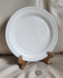 preowned vintage Lenox Chinastone ivory round salad plate with dual grey pinstripe rings on rim