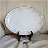 preowned vintage Noritake Sarita white 12 inch oval serving platter plate with pastel blue floral rim and platinum edge