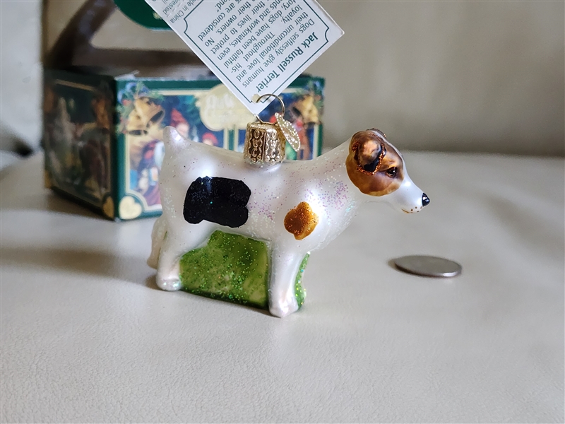 preowned blown glass jack russell terrier dog ornament with box