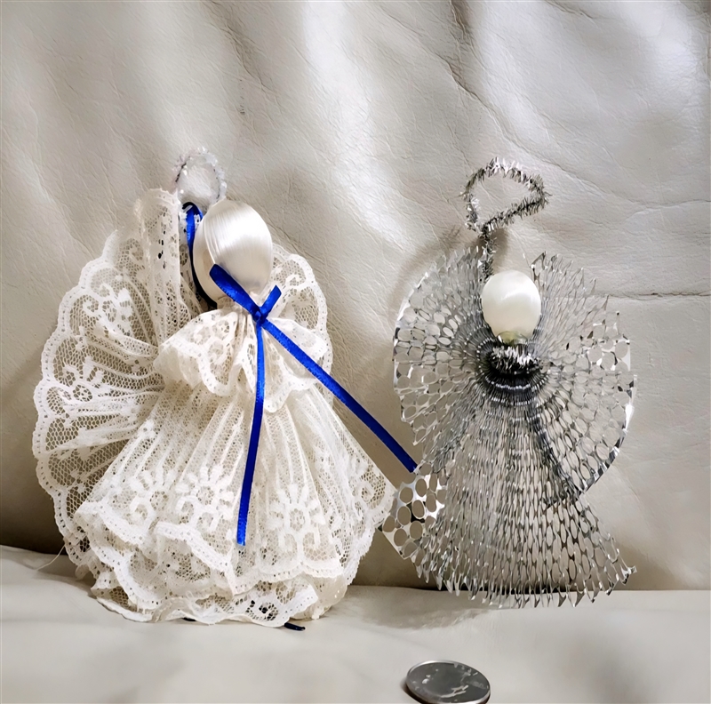 Handcrafted spiritual ornaments lace and metal angels