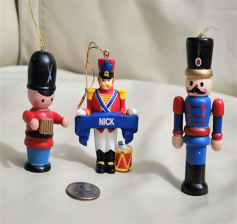vintage holiday ornaments features 3 classic toys Nutcracker soldiers holiday ldecor