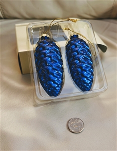 Blue glass pinecone two Christmas House ornaments