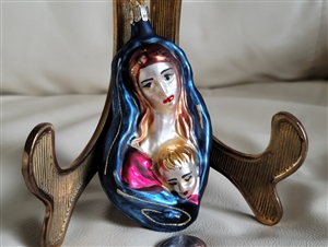 Hand blown art glass ornament Mary and baby Jesus holiday season collectible ornaments spiritual decor