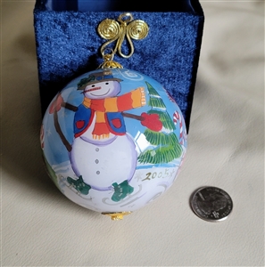 Hand painted art glass Snowman ornament 2005