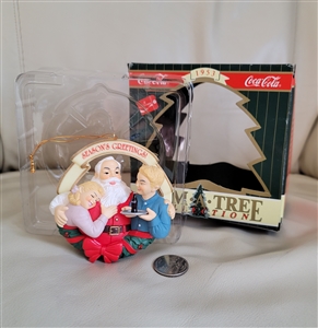 1996 Coca-Cola Trim A Tree ornament featuring Santa and children in original box