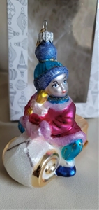 Nordstrom glass holiday ornament a girl on a sled colorful vintage ornaments
