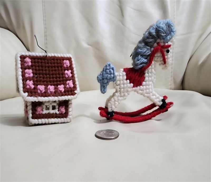 Handmade aesthetic Christmas ornaments kitsch decor rocking horse and house