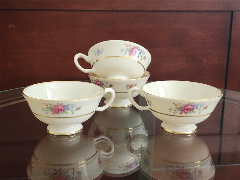 Lenox Rose vintage ivory porcelain footed teacups set of 4 with floral pattern and gold trim 1960s