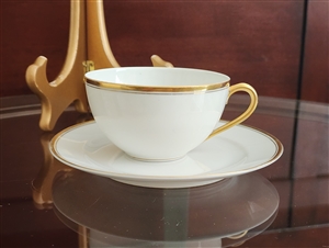 White and gold porcelain teacup and saucer by Meito Japan elegant design drinkware