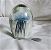 1990s clear art glass jellyfish figurine paperweight with black tentacles and blue bobble top preowned