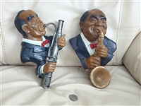 Vintage basson and saxophone two jazz players wall decor plaques for interior decor