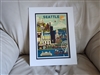 Lantern Press 11 by 14 matted art print showing Seattle Space Needle and Emerald City skyline