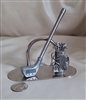 vintage rotating golf bag pen stand silver metal desk decor with matching pen in preowned condition