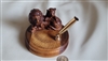 Wooden hand carved Lion and Cub pen holder display collectible office supplies home decor