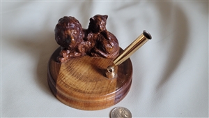 Wooden hand carved Lion and Cub pen holder display collectible office supplies home decor