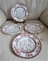Set of four Copeland Spode Indian Tree salad plates with orange rust floral design