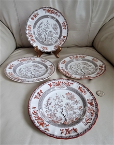 Set of four Copeland Spode Indian Tree salad plates with orange rust floral design