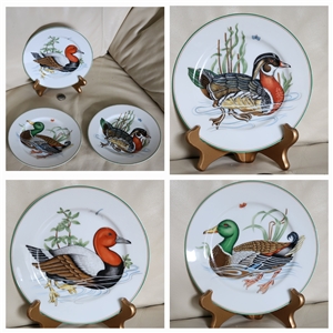 Preowned 1980 Fitz and Floyd Canard Sauvage duck porcelain plate decor set