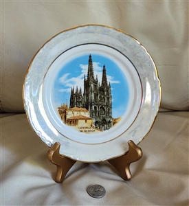 Vintage Nurnia Spanish porcelain decorative plate with Catedral de Burgos and lusterware border