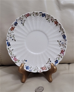 Spode Wicker Dale floral porcelain underplate with scalloped embossed wicker edges