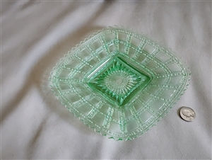 Imperial Glass Company Beaded Block pattern green uranium depression glass square salad plate