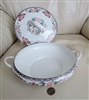 Antique Noritake Berkeley 1912 porcelain lidded round vegetable serving bowl side view with handles and lid