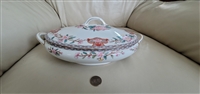 Antique Noritake Berkeley 1912 lidded oval vegetable bowl with side handles and matching lid featuring a central handle and hand-painted floral designs