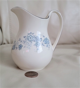 Royal Doulton fine bone china Michelle pattern creamer pitcher with blue floral sprays and platinum trim