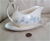 Royal Doulton Michelle pattern fine bone china gravy boat and matching underplate set with blue florals and platinum trim
