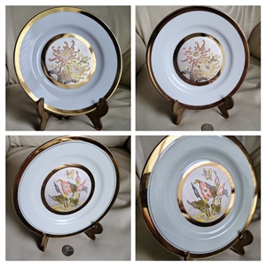 Art of Chokin two plates Japan sparkling design with amazing nature scenery and florals
