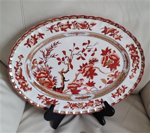 Spode Indian Tree platter with orange floral tree and scalloped rim collectible porcelain in vivid colors