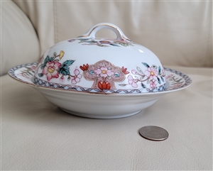 Antique Noritake Berkeley 1912 three piece porcelain round covered butter dish with strainer insert and domed lid