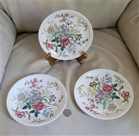 Copeland Spode Romney salad plates with multicolor floral bouquet and scalloped edges crazing present