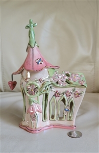 Heather Goldminc porcelain tealight church display by Blue Sky Clayworks with metallic low strike colors