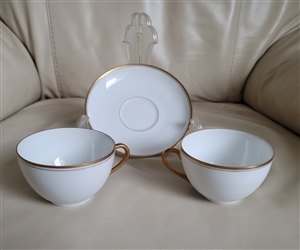 Antique Victoria Austria porcelain tea set in white and gold colors teacups and saucers