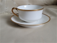 Haviland Limoges France elegant teacup and saucer white and gold decor over white porcelain
