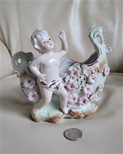 Vintage Unitase Japan cherub bowl with pink high-relief cherry blossoms