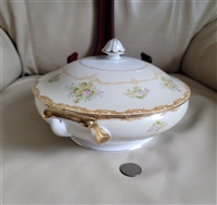 Antique Noritake hand painted floral covered vegetable dish with gold trim