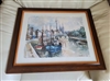 Lucien Delarue Parisian river scene 1960s vintage offset lithograph architectural wood frame