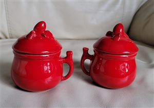vintage PV Pottery Italy red lidded small jars pots decor collectible display