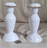 Pair of Vintage Rosenthal Classic Rose white porcelain candle holders with gold trim on a white background