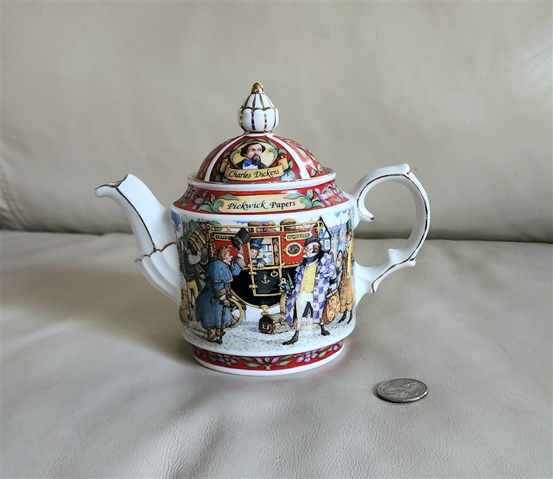 preowned vintage James Sadler ironstone teapot with Pickwick Papers illustration