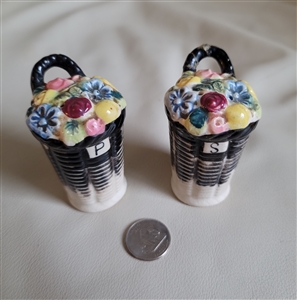 Vintage tall floral basket porcelain shakers