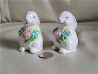 Two porcelain Bunnies salt and pepper shakers vintage elegant shakers