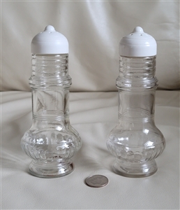 Preowned vintage tall ribbed industrial glass salt and pepper shakers set