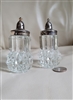 Vintage Indiana Glass clear Diamond Point pattern salt and pepper shaker set with metal lids