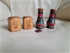 Handcrafted wooden salt and pepper shakers sets table setting Folk Art style kitchen accessories.