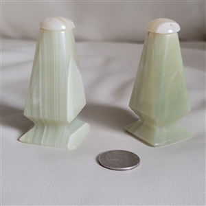 Onyx salt and pepper shakers brown green colors vintage table setting accessory