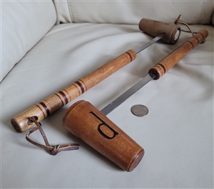 Long wooden handle vintage salt and pepper shakers table serving